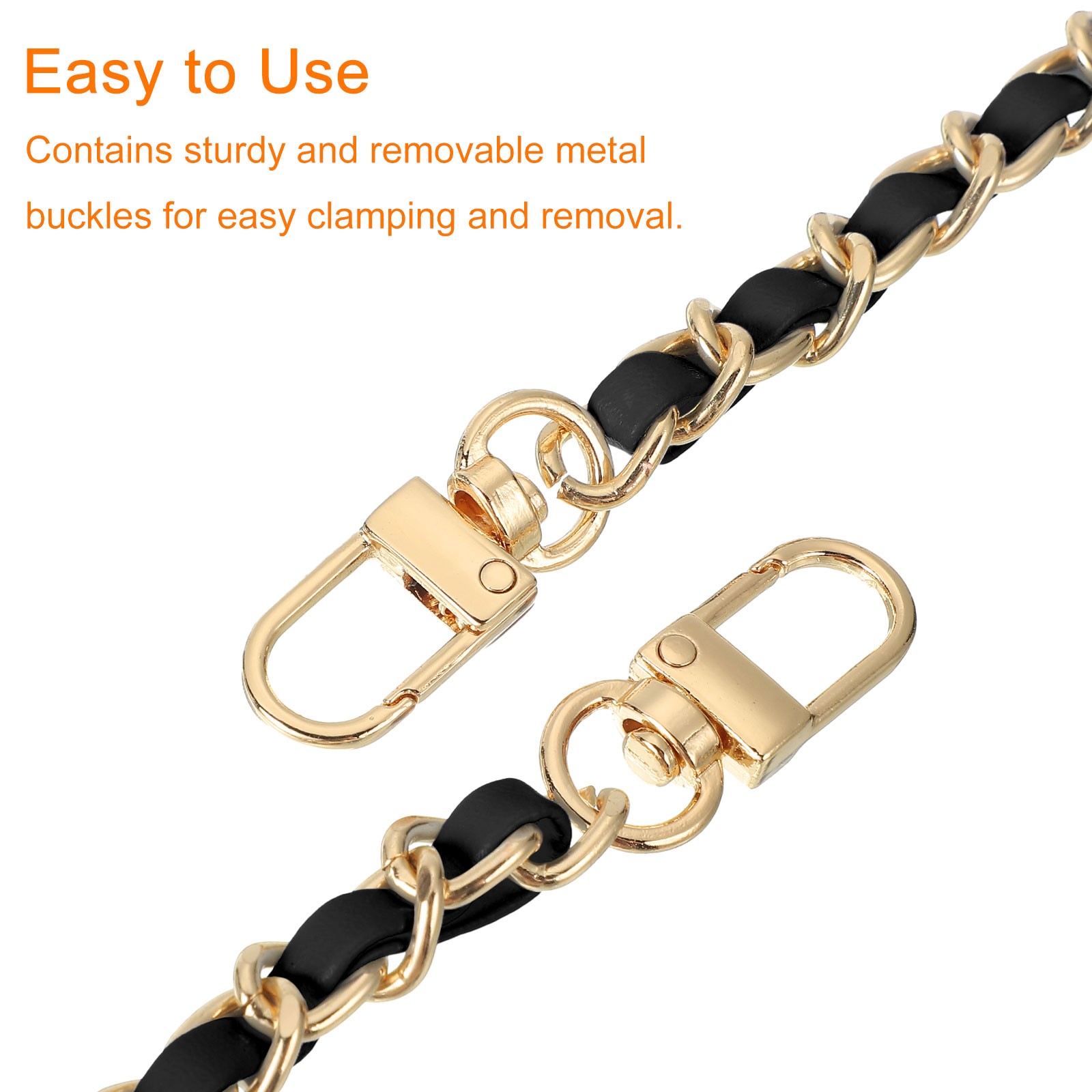 24″ Purse Chain Strap with Buckles for Shoulder Black Gold