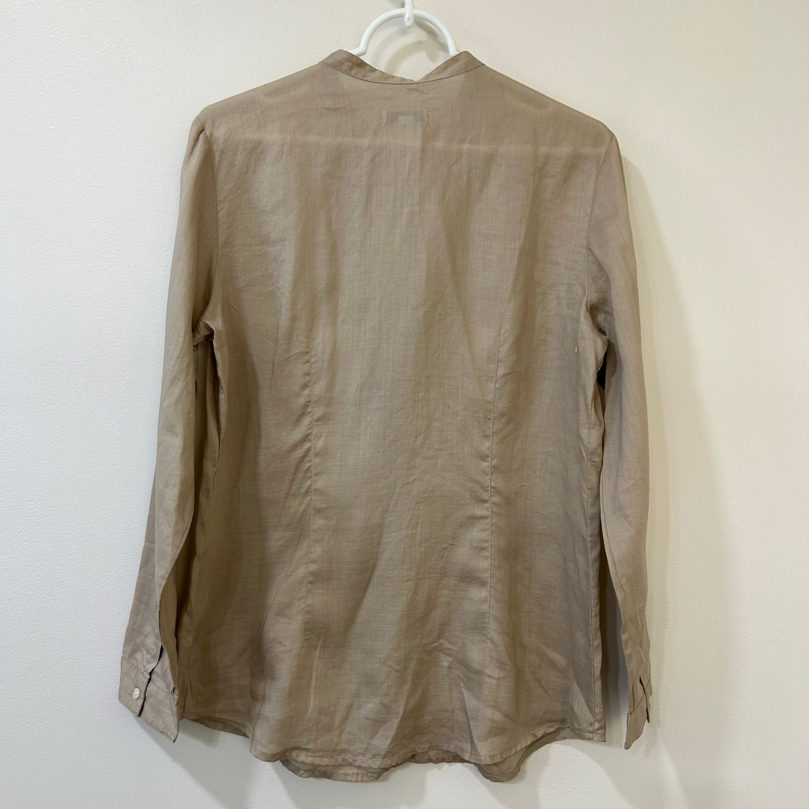 Gap Vintage Womens Size Large 100% Ramie Collarless Button Down Shirt Lagenlook
