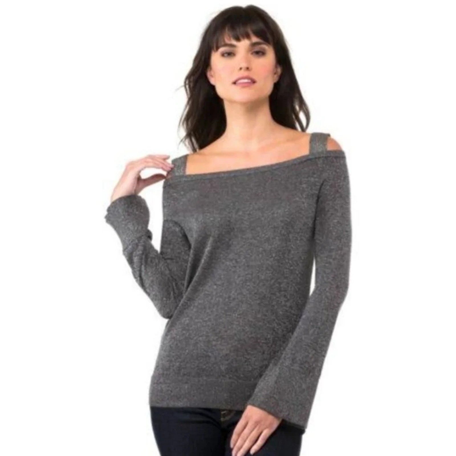 Michael Michael Kors Off The Shoulder Top Gray Silver Metallic Women Size M Long