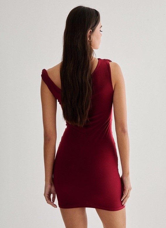 NWT Nasty Gal Slinky One Shoulder Mini Dress Maroon Christmas Womens Large