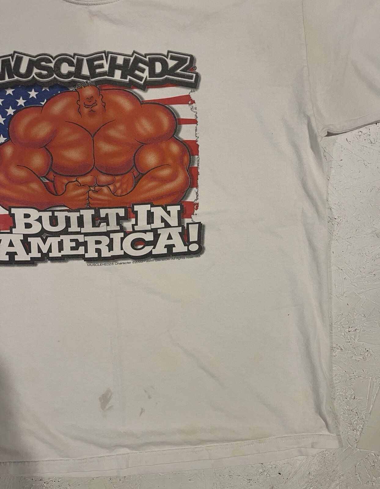 Vintage 2003 Musclehedz by John Gleneicki Comic Strip Shirt White Short Sleeve