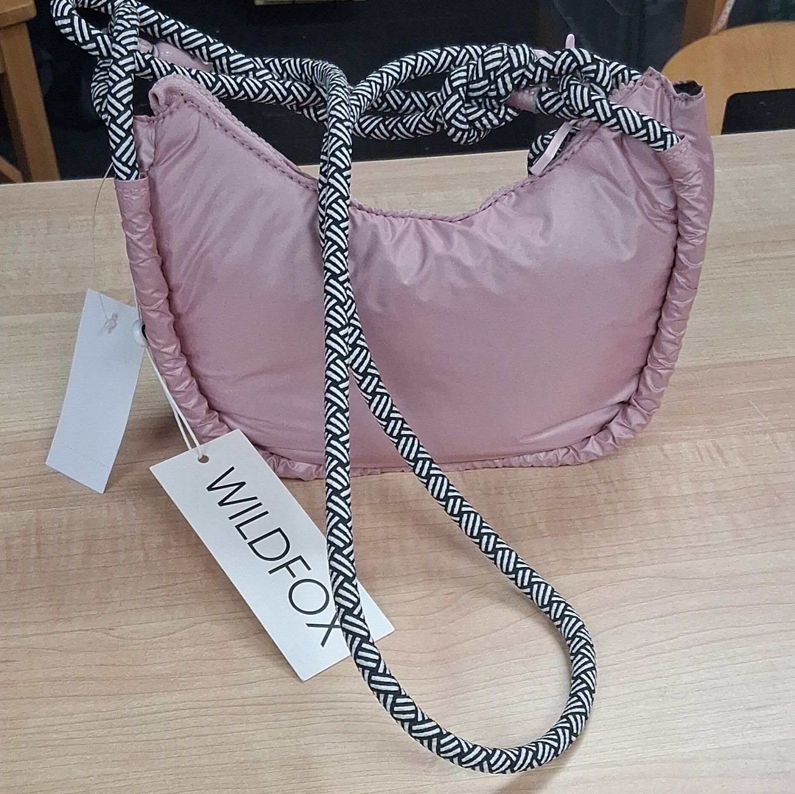 Wildfox Pink Crescent Crossbody Bag Detachable Strap Zip Lined Inner Pockets