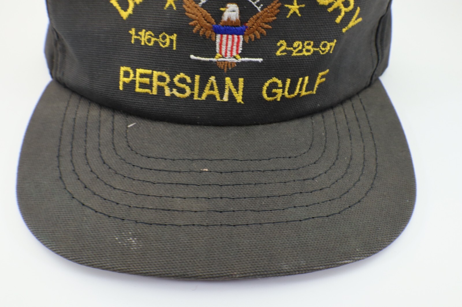 Triple Stitch Naval Hat/Cap DESERT VICTORY PERSIAN GULF Black Fabric Embroidered