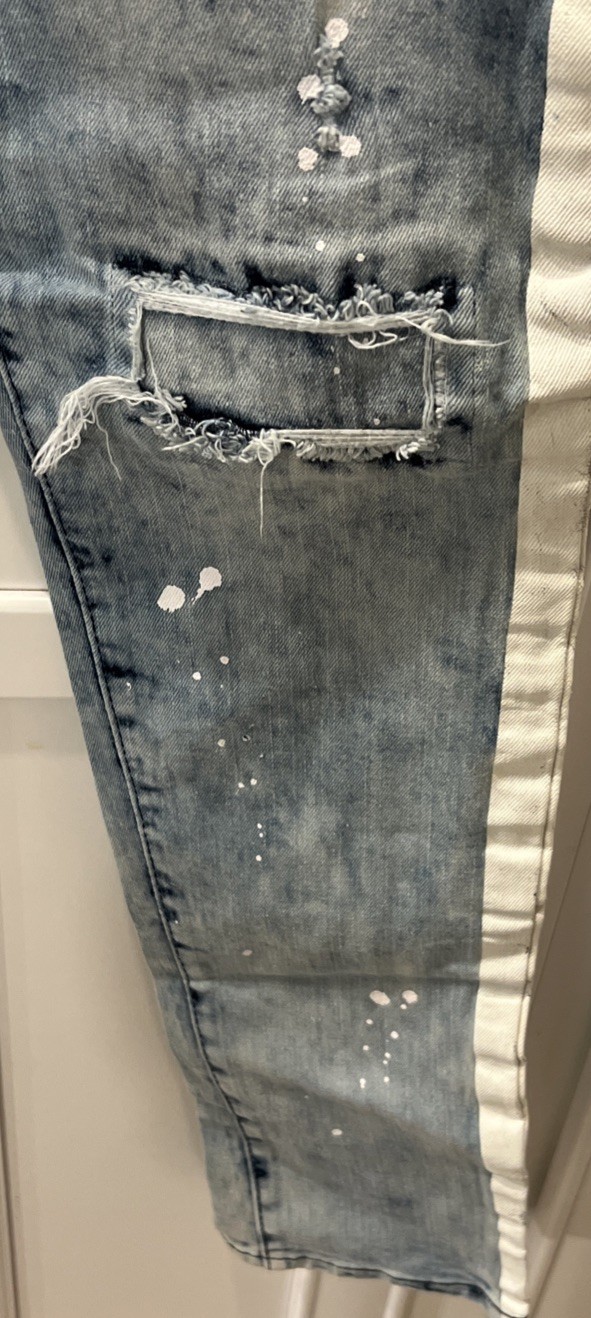 WAIMEA Lt. Blue/White Stripe Distressed Stretch Denim Mens Skinny Fit 32×32 NEW
