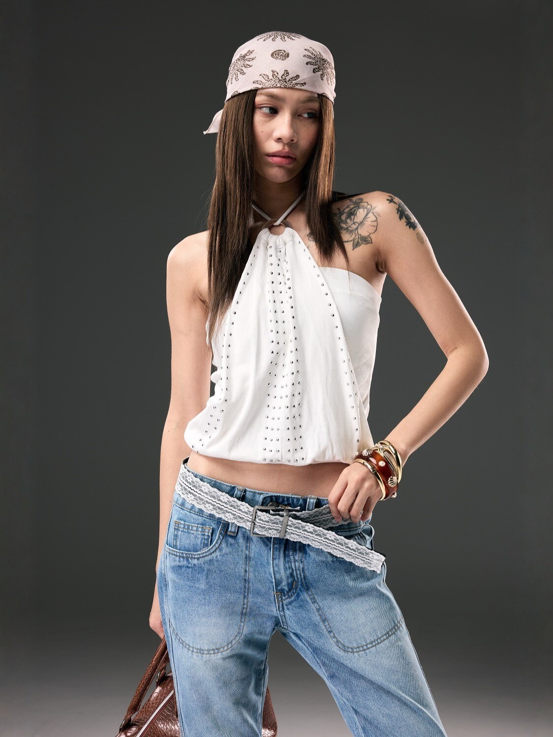 Women Halter Neck Crop Top Cotton Studded Tube Cami Trendy Backless Strappy Vest