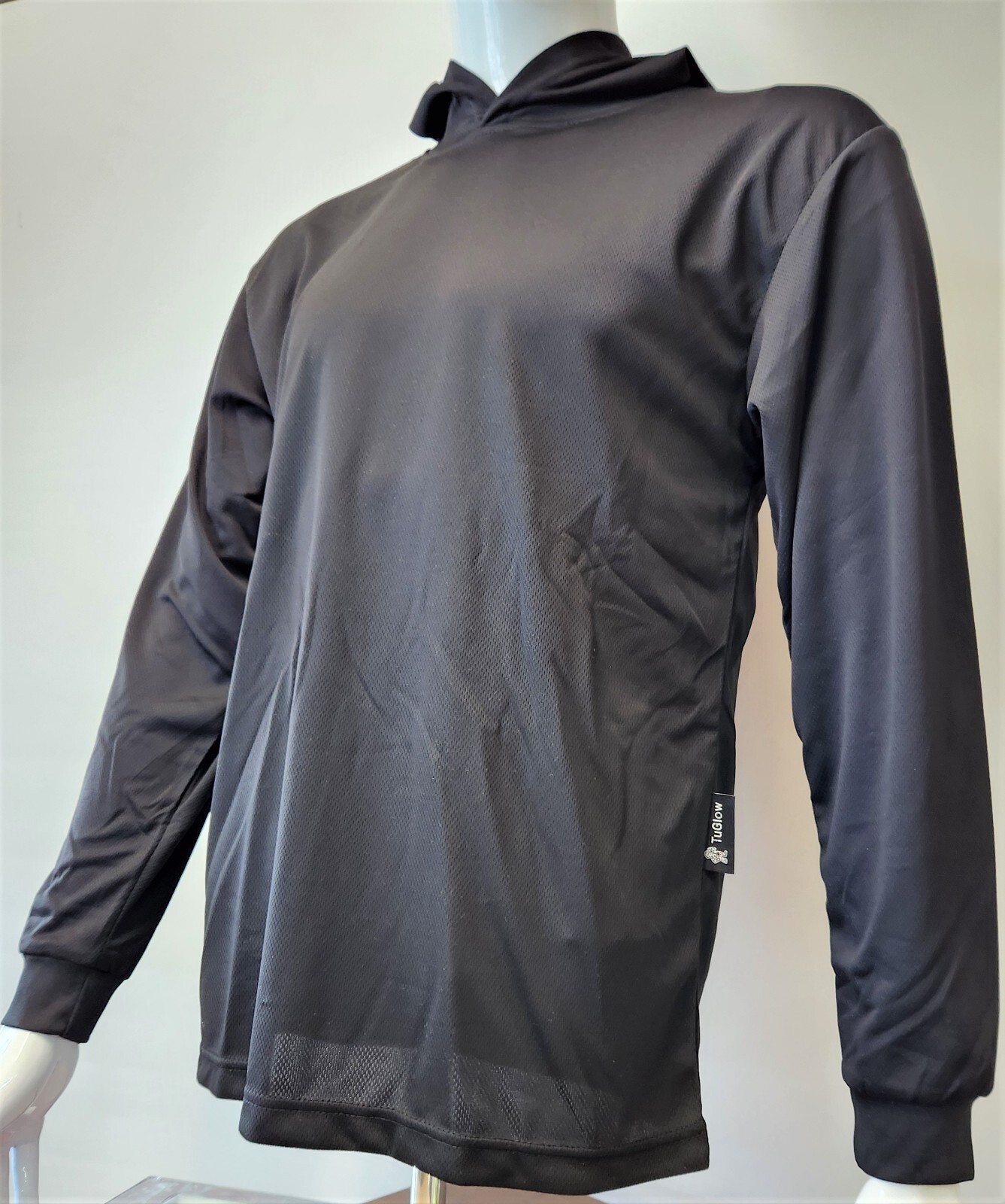 Black Long Sleeve Safety Shirt With Hoodie, Quick Dry Polyester Birdeye mesh