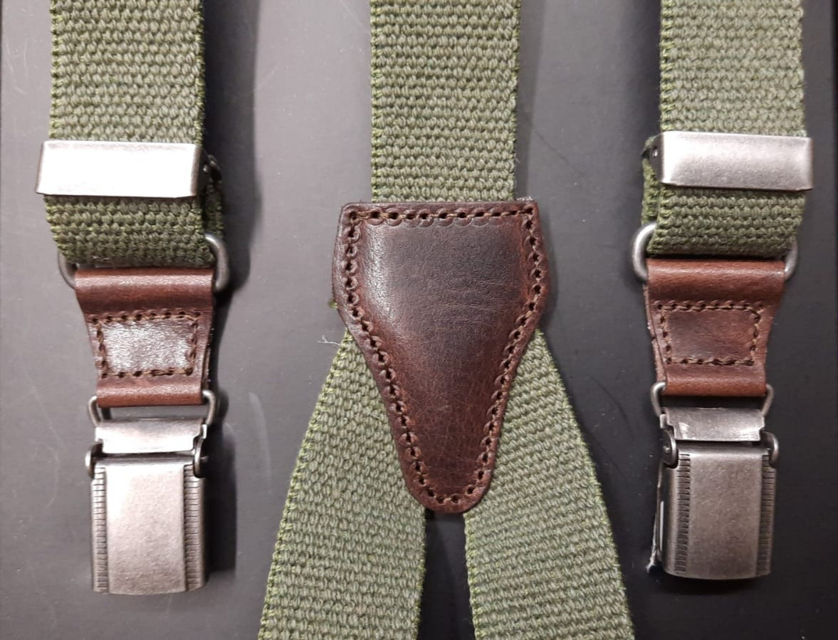 25mm Cotton GE54 Col 75 Military Solid Strap with Leather – 100% Made in Italy
