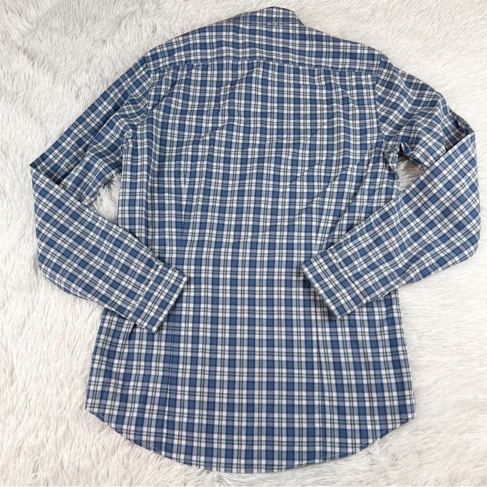 Michael Kors Men’s long sleeve slim fit plaid button up shirt in blue size S