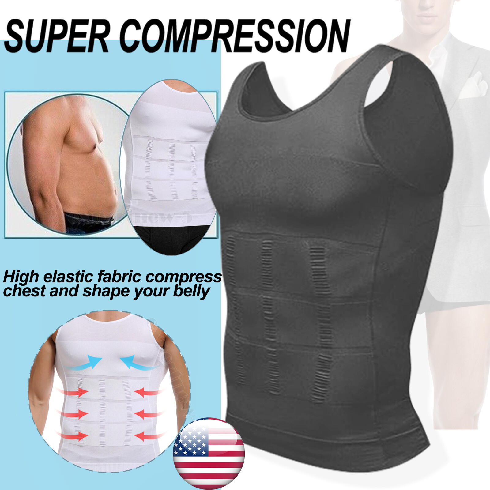 SHAPERIN Gynecomastia Compress Tank Top Mens Slimming Body Shaper Vest Abs Shirt