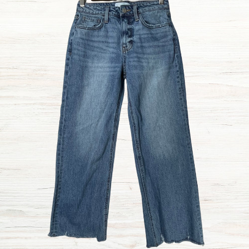 Vervet Womens Frayed Hem Cropped Blue Jeans Size 25 Wide Leg Stretch Denim