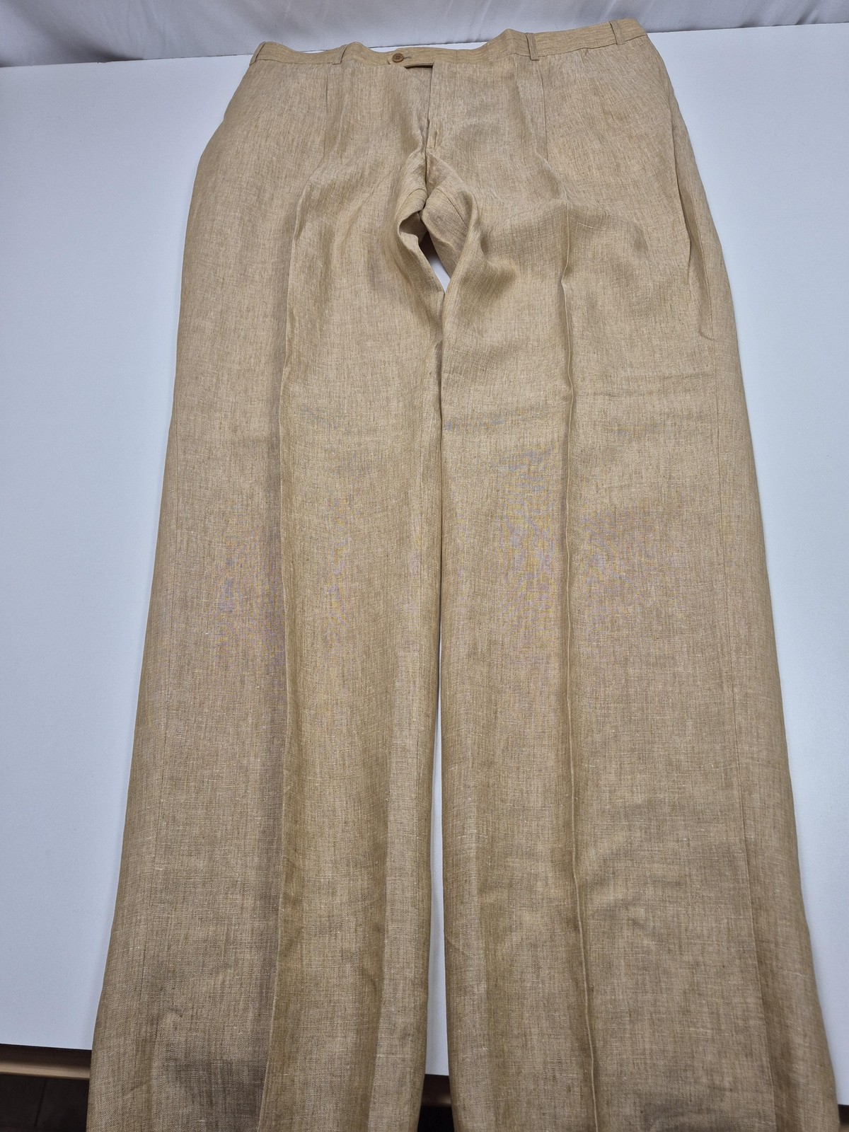 VTG Haspel Suit Men’s 48R Beige 100% Linen 2 Piece 43×36 Manor Pleated NWT