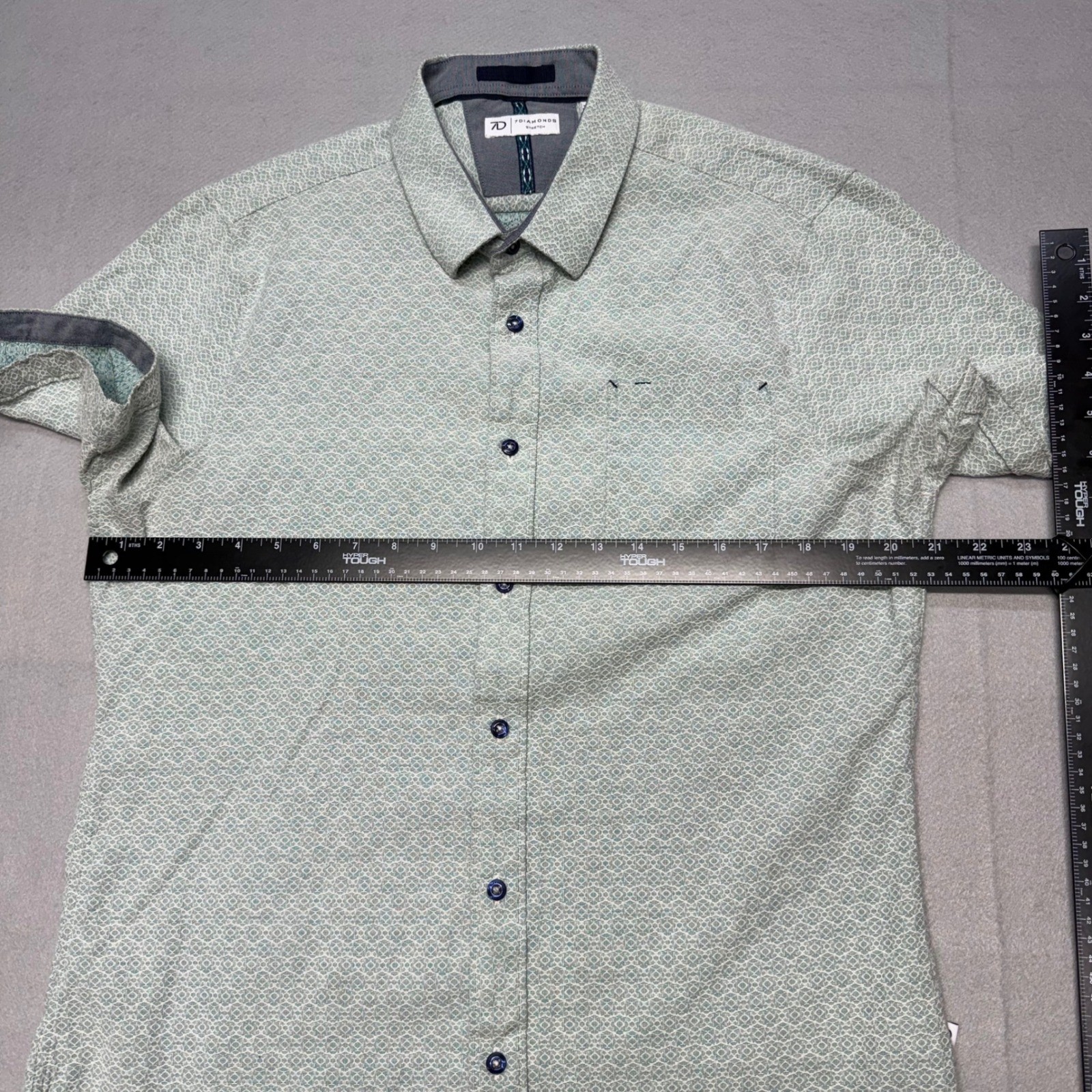 7 Diamonds Zenith Jacquard Stretch Shirt Mens Large Green SS Button Down