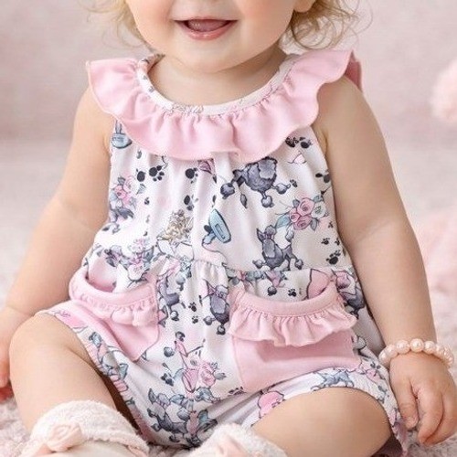 Pete Lucy Pampered Pets Size 12-18M Girls Poodle Romper Sleeveless Pink Ruffle