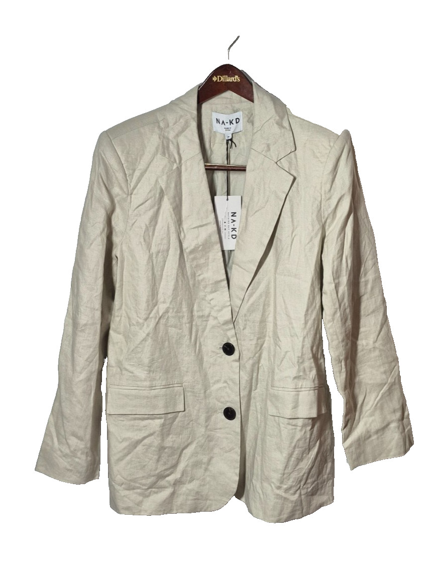 NA-KD 100% Linen Blazer Womens 36 Beige Jacket NEW Preppy