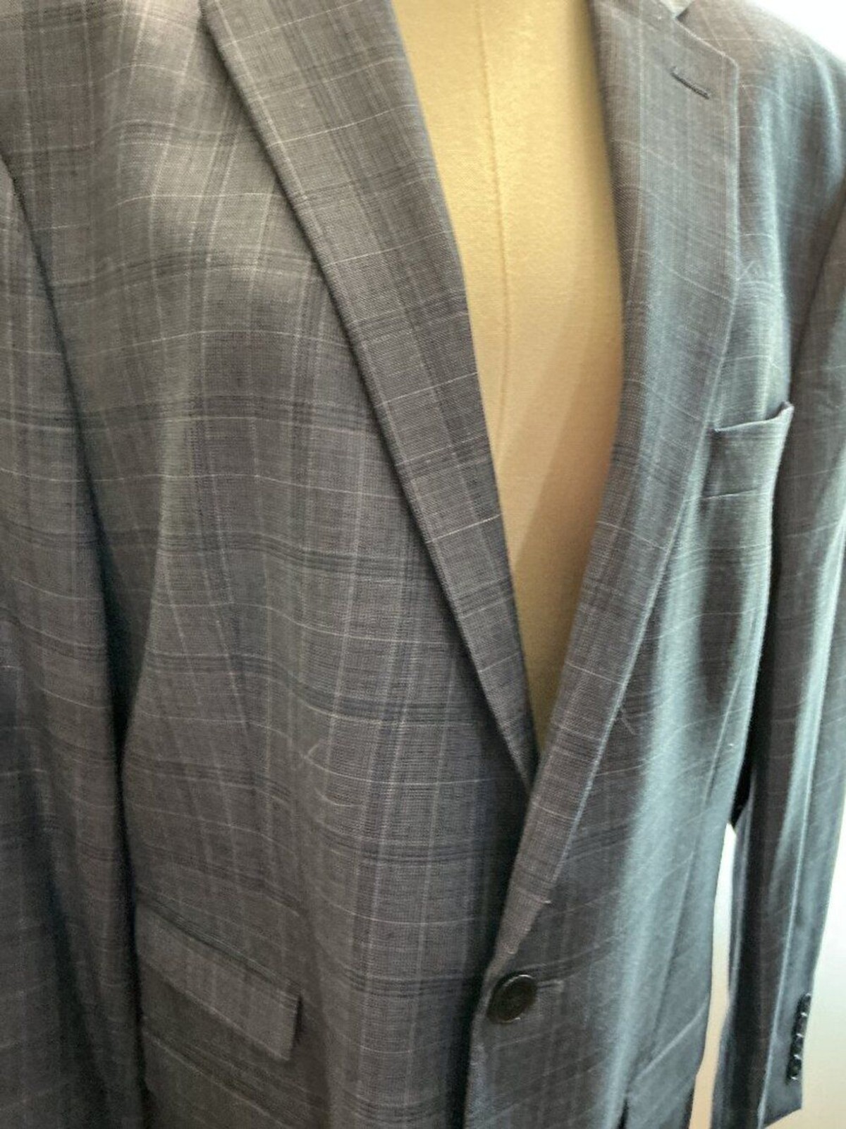 Calvin Klein Men’s Blue Plaid 100% Wool Blazer Sport Coat 42R