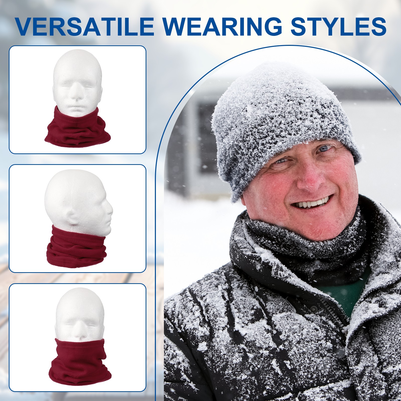 Winter Neck Gaiter, Winter Warmer Ski Face Mask Thermal 2Pcs Burgundy/Dark Grey