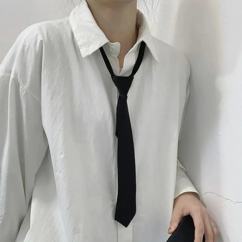 Men’s Black Pre-Tied Zipper Necktie Adjustable Polyester Office Formal Work Tie