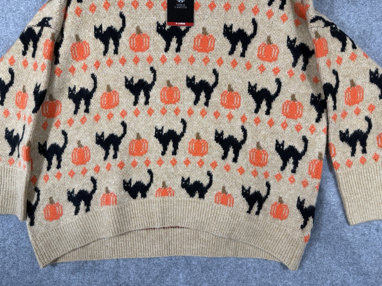Vince Camuto Pullover Halloween Sweater Womens XL Beige Tan Knit Crew Neck NWT