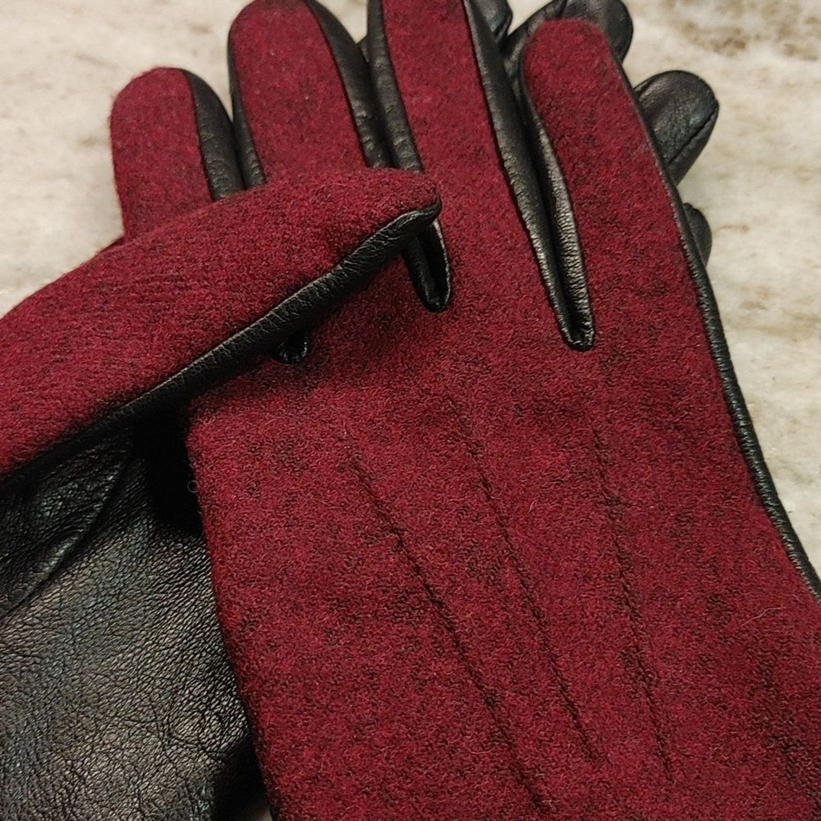 Vintage Eddie Bauer Wool and Leather Gloves Size L