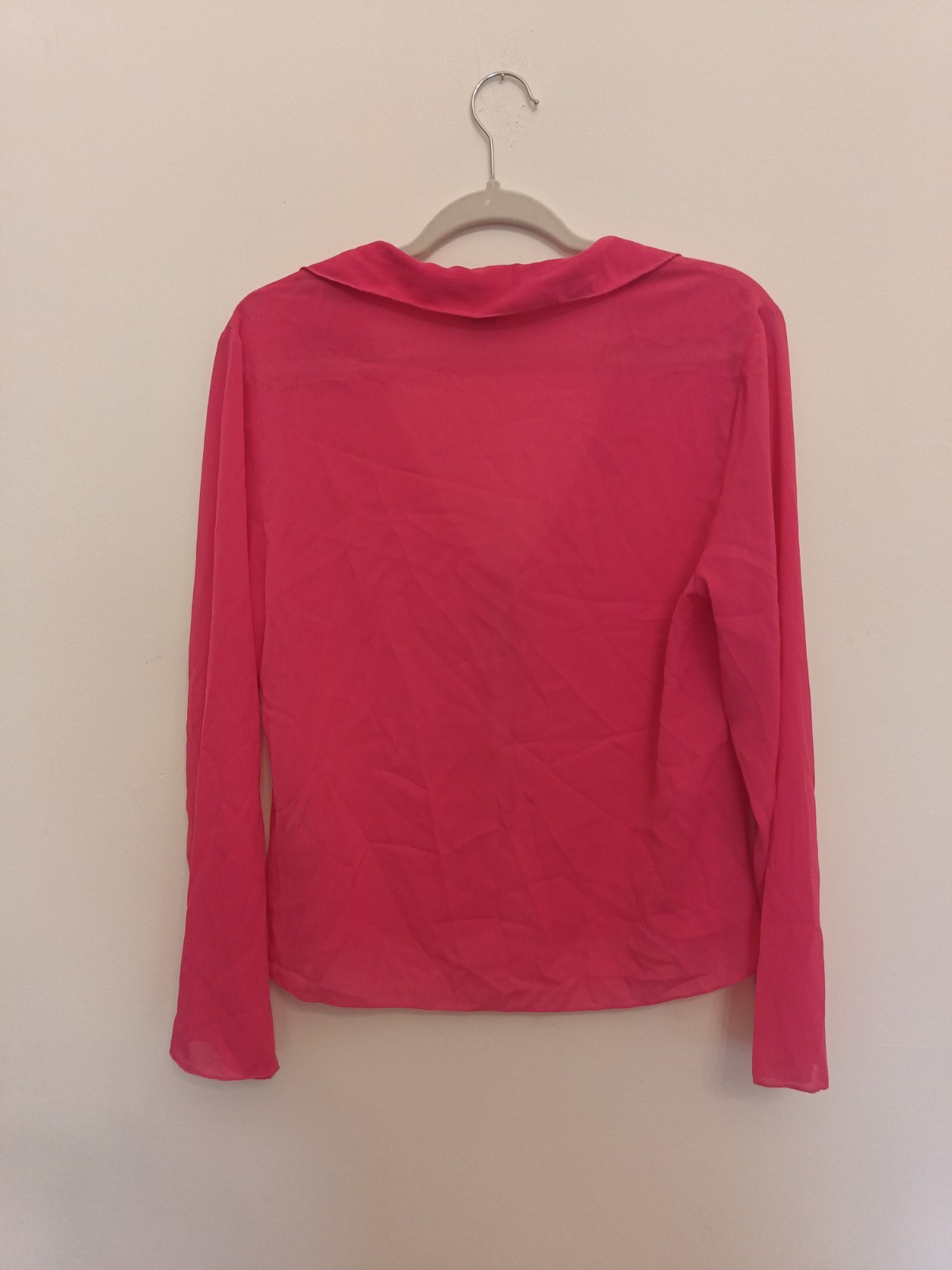 BNWOT Hot Pink Chiffon Blouse Long Sleeve Size 10 Tie Front Lightweight Holiday