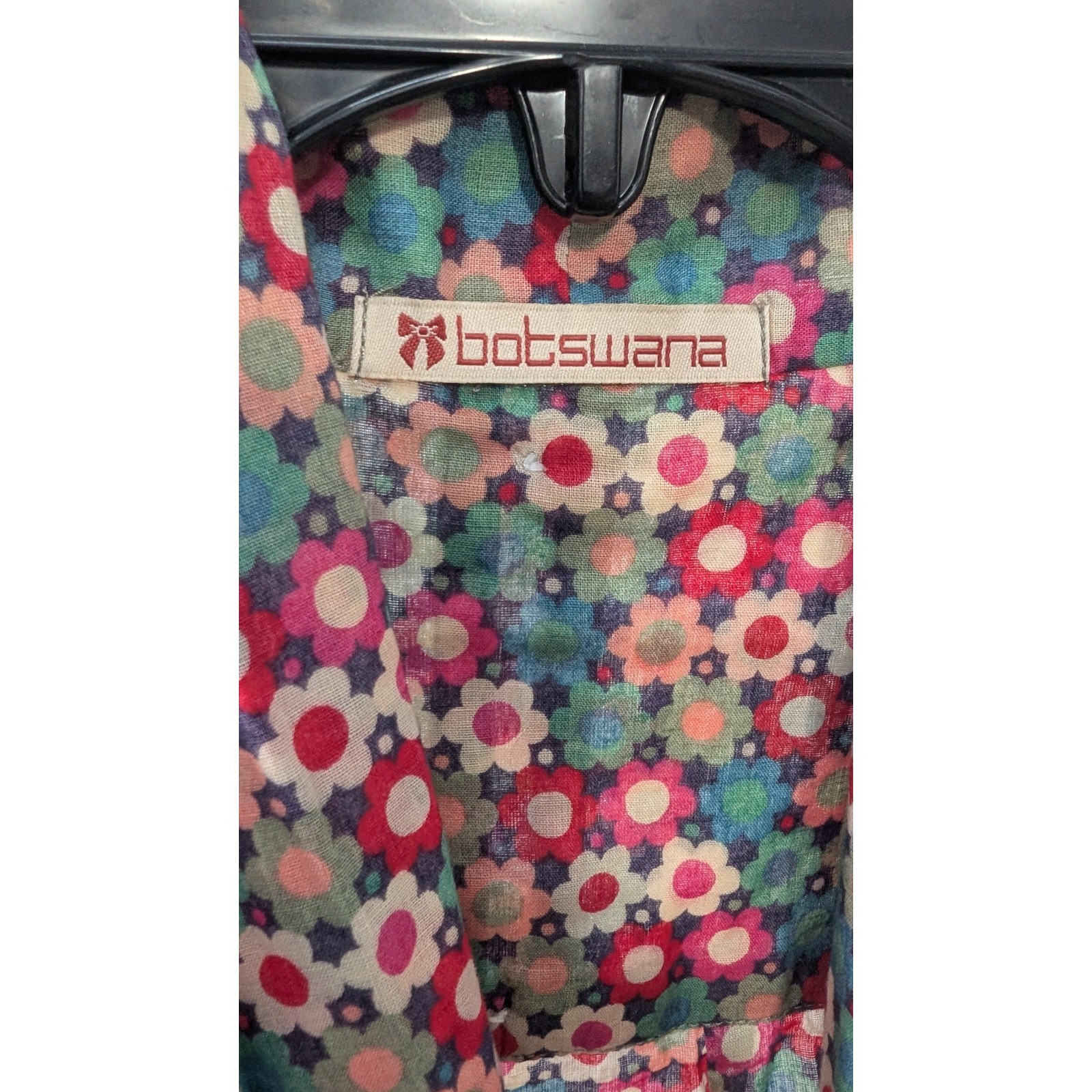 Botswana Floral Sleeveless Tie Neck Blouse Womens P Small Cotton Button Back Top