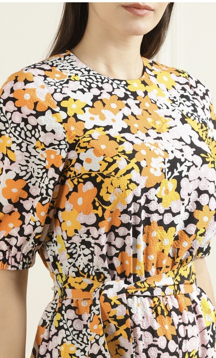 £220 TED BAKER YILENA BALLOON LEG JUMPSUIT WITH OPEN BACK YELLOW/MULTI Sz 0 6 8