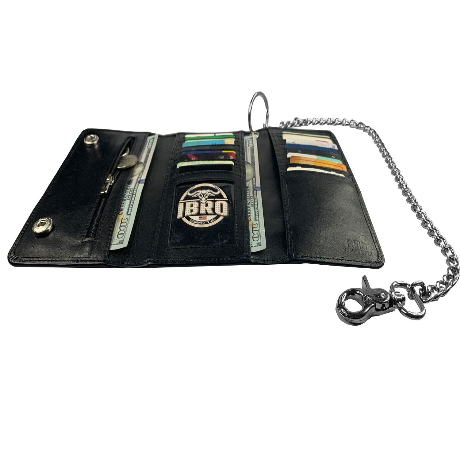 IBRO Motorcycle Chain Wallet for Men – 100% Natural Genuine Leather, Long
