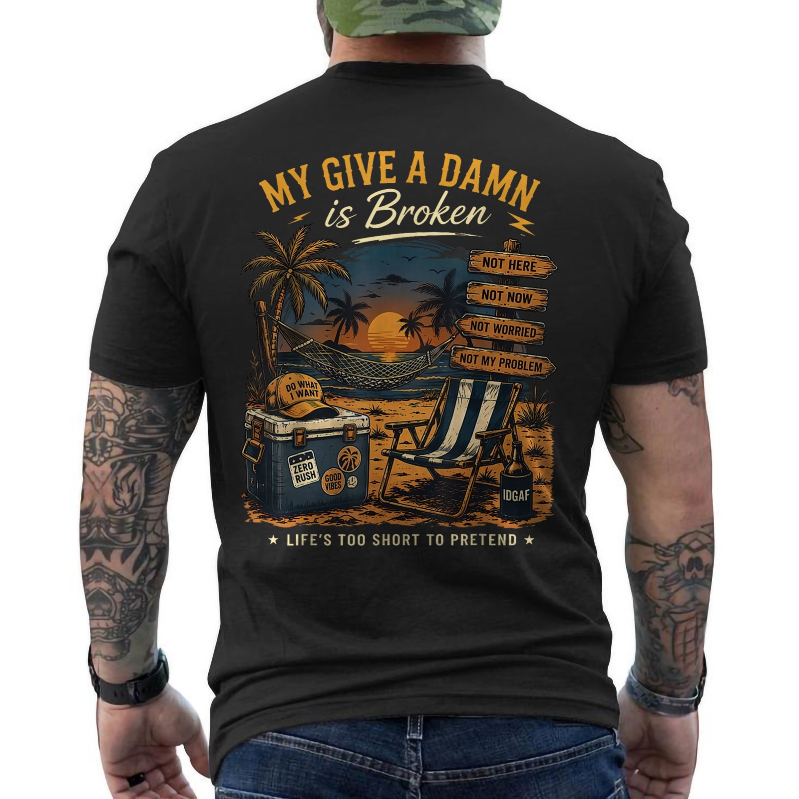 Too Old to Care Club My Give A Damn is Broken Funny ON BACK T-Shirt