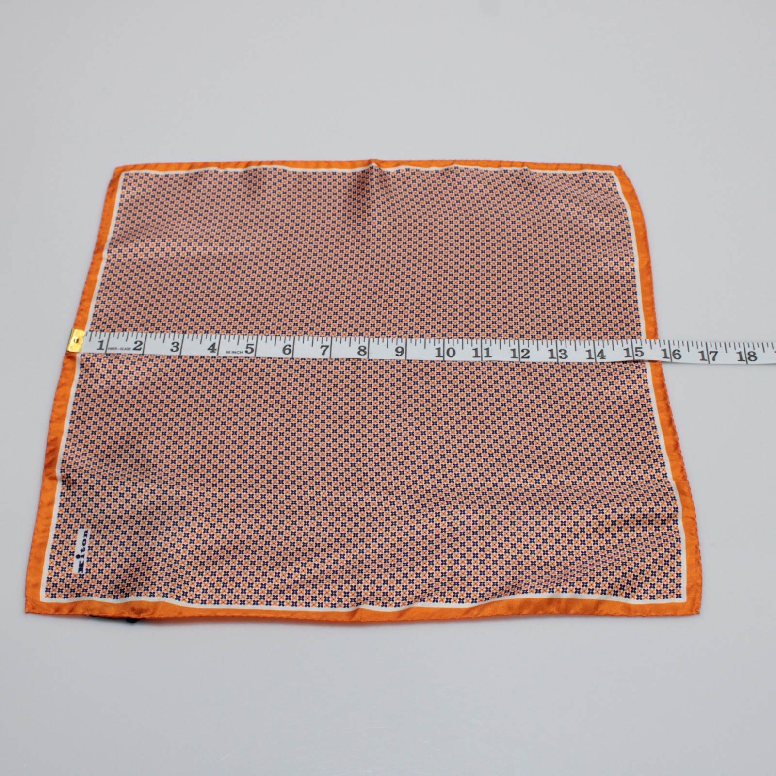 Kiton NWT 100% Silk Pocket Square In Orange & Blue Geometric Print Made in Italy