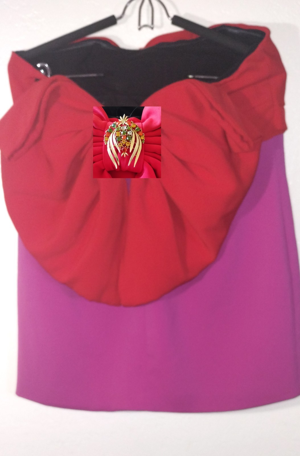 Toccin NY mini evening dress size 14 fuchsia & red bow heavy crepe blend