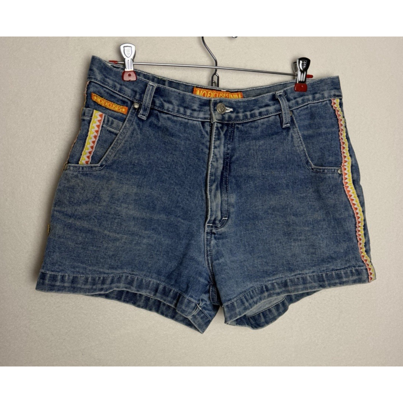 No Excuses Y2K Vintage Denim Shorts Size 11/12 Rainbow Ribbon Side Trim