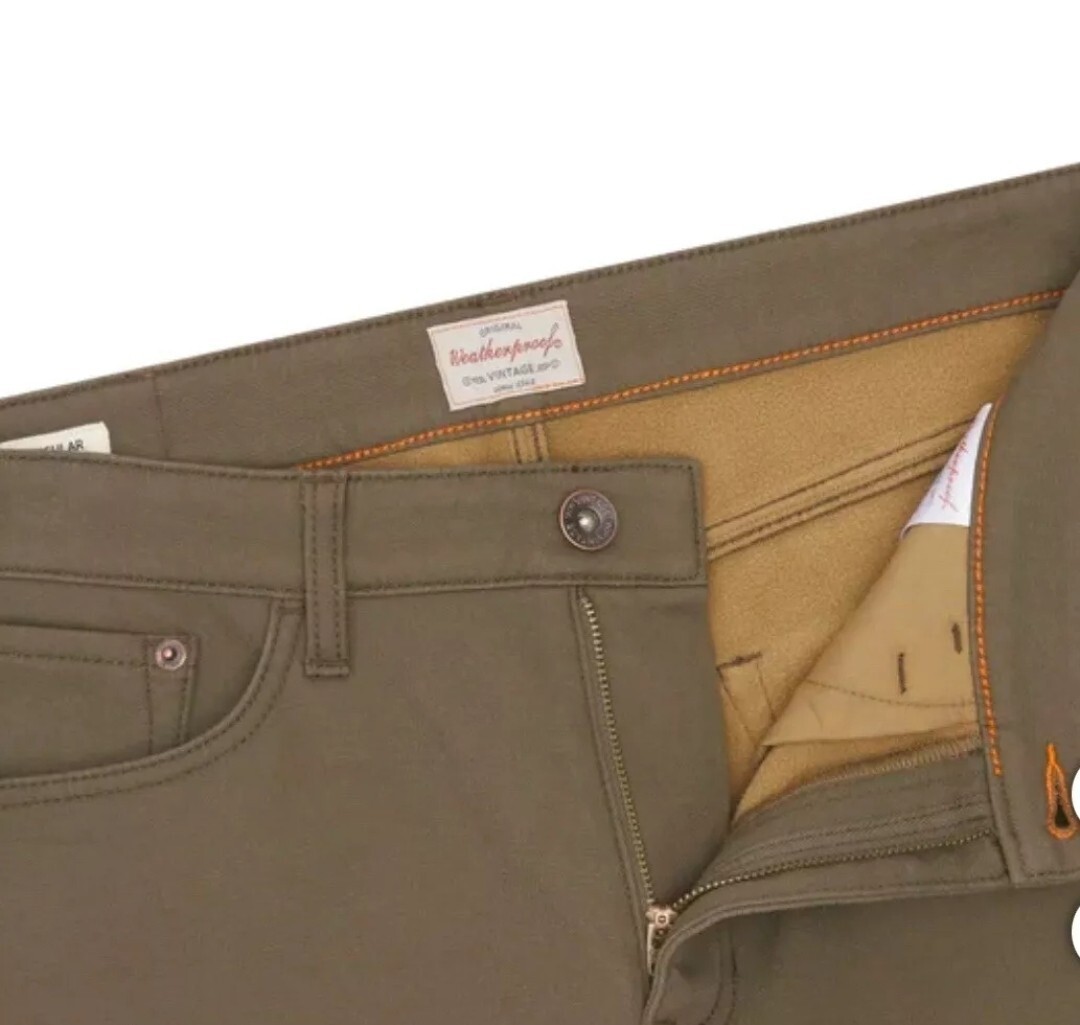 Men’ Weatherproof Vintage Stretch Canvas Fleece Lined Pants Green Size 40×32 NWT