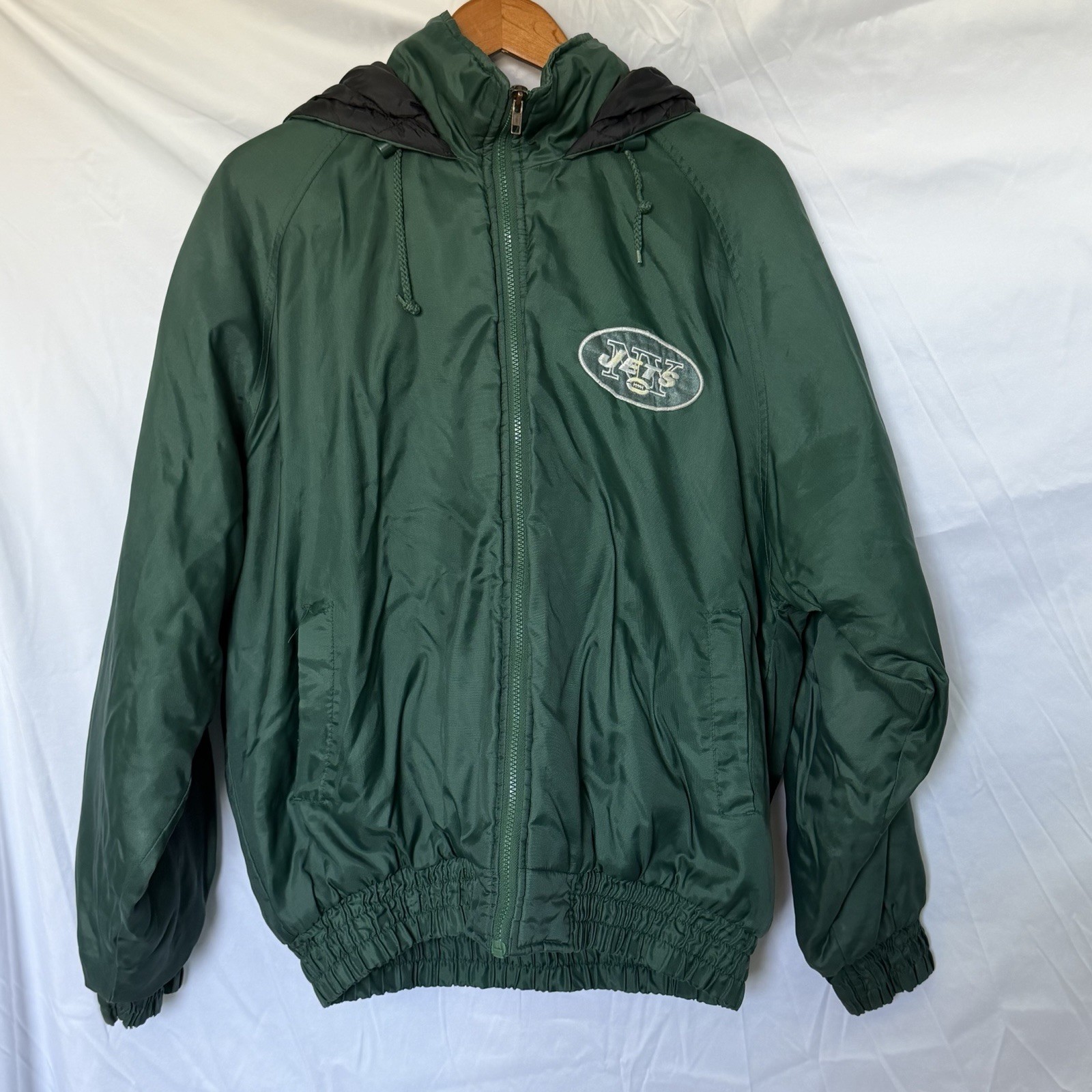 Vintage 90s NY Jets NFL Game Day Sports Mens Large Green Puffer Football Jacket