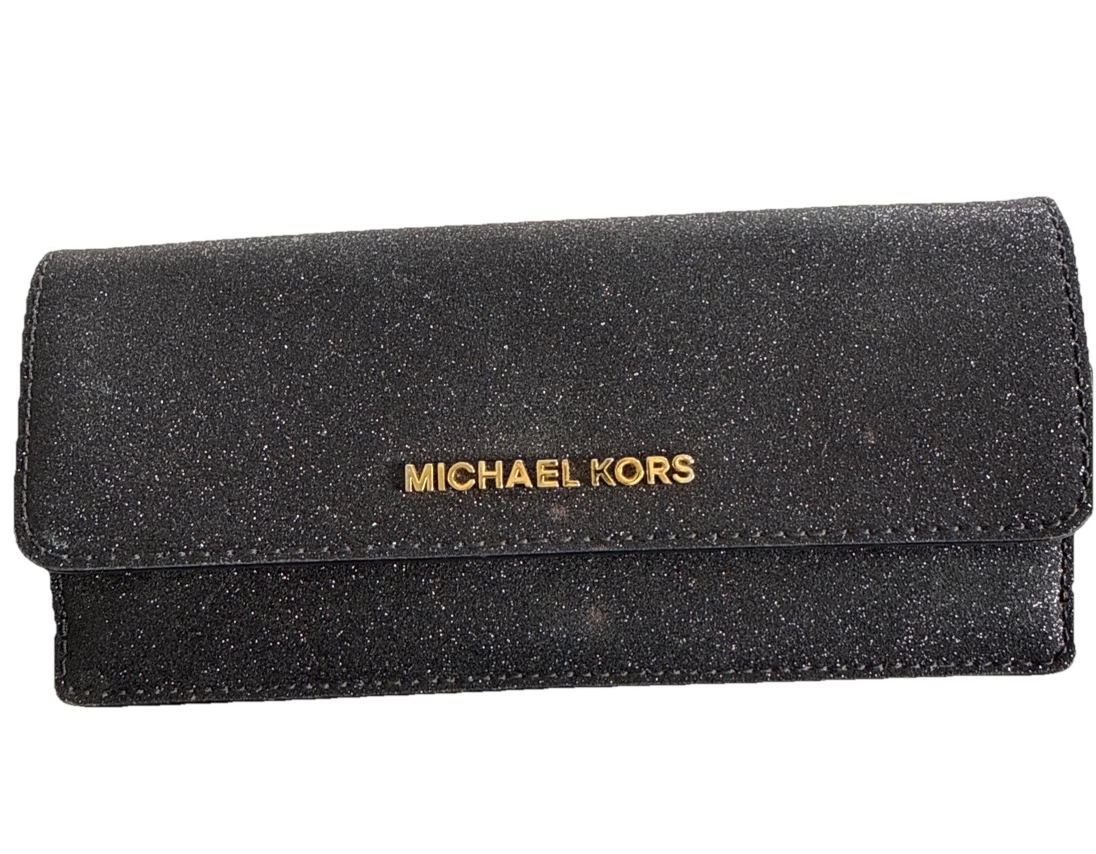 MICHAEL KORS Jet Set Wallet-Black-8 Credit Card Slots Gold HWRE-NWT