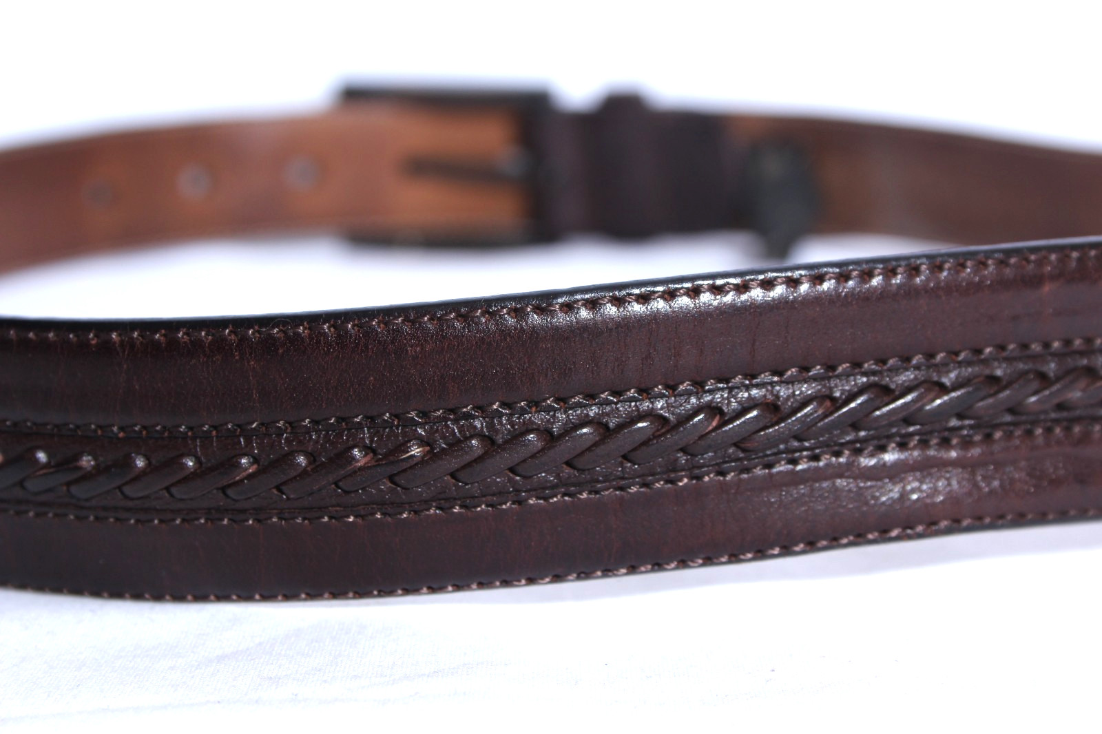 MEZLAN 4929 BROWN LEATHER STITCHES DESTAIL ANTIQUE BUCKLE BELT MEN’S 34