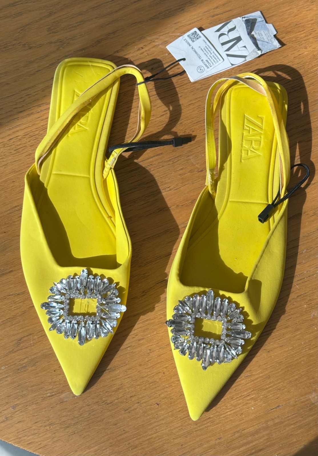 Zara Yellow Slingback Flats Rhinestone Buckle Pointed Toe Size 41 / US 10