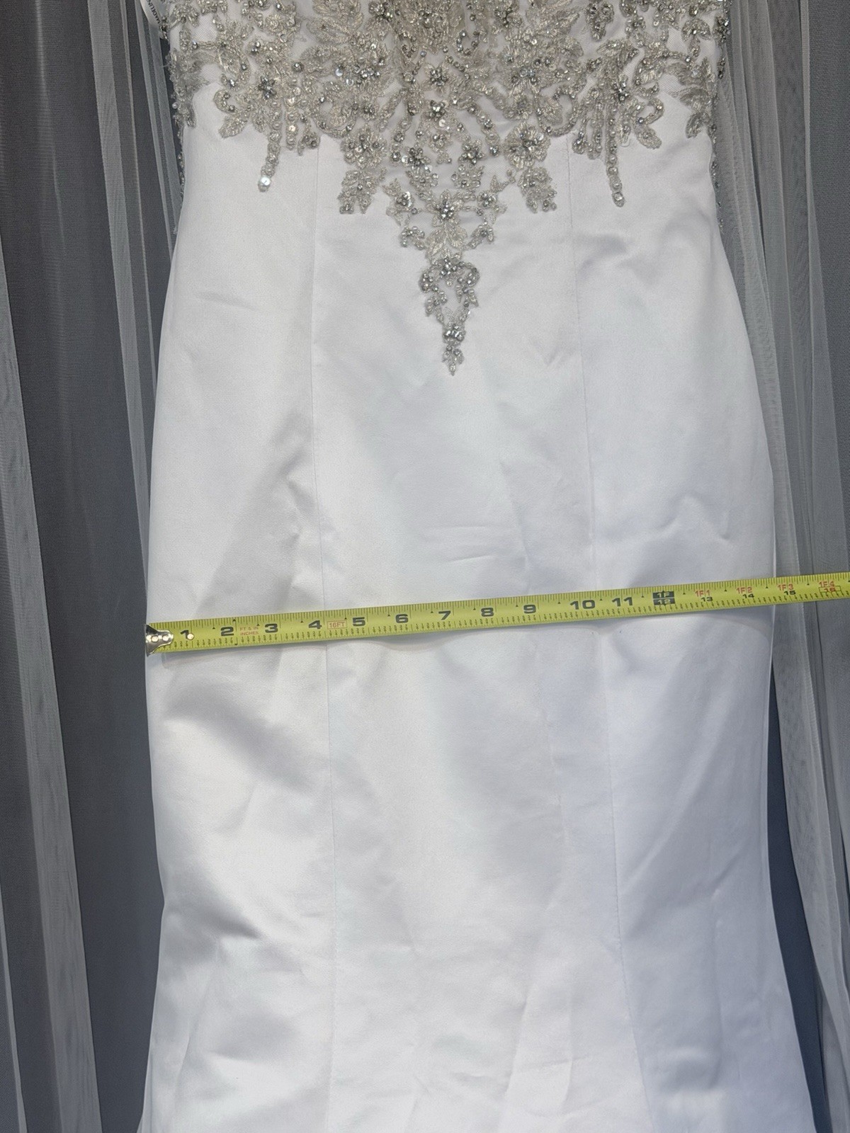 Morilee Madeline Gardner White Beaded Tulle Ball Gown Wedding Dress 8 #2689
