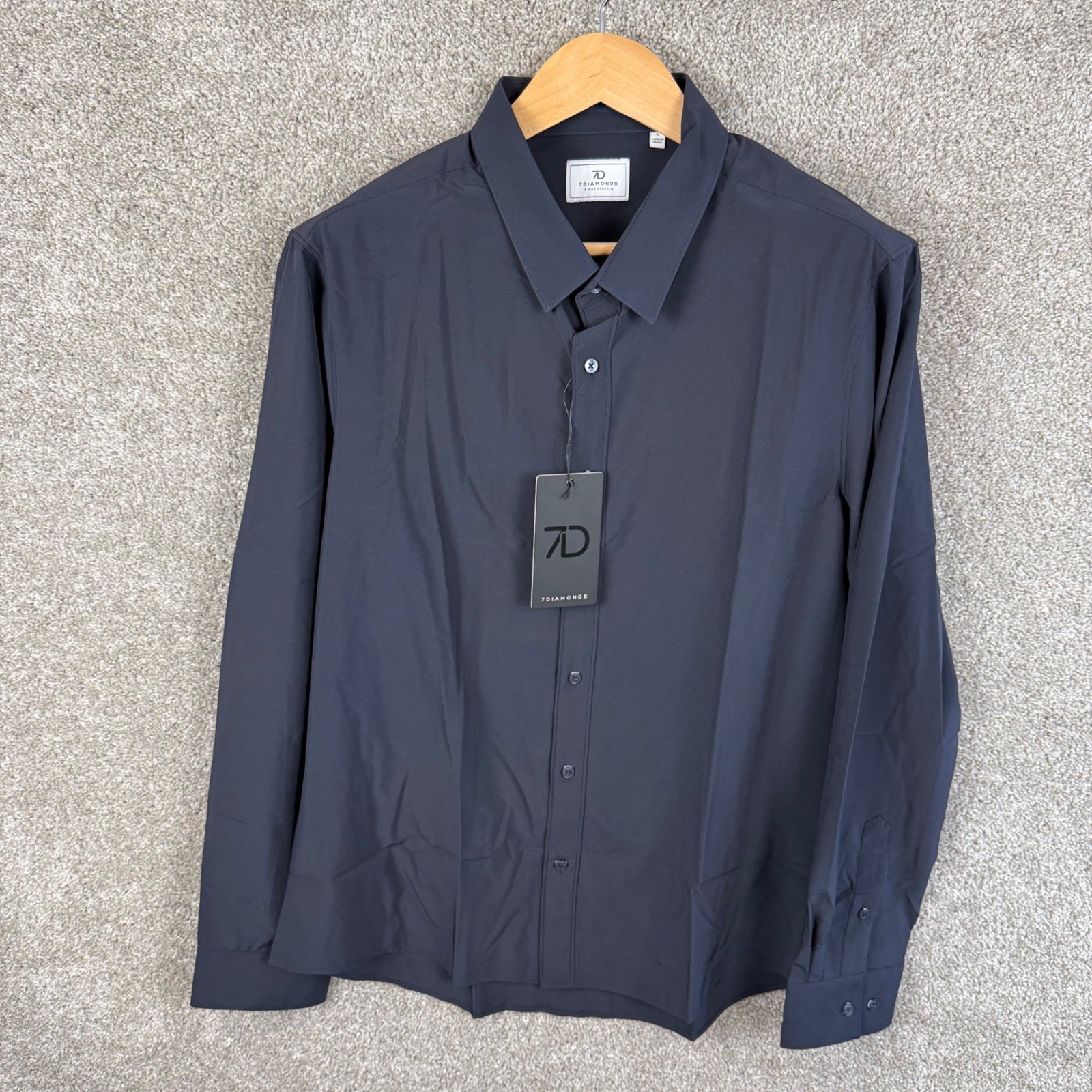 7Diamonds Rocco Navy 4-Way Stretch Long Sleeve Button Down Shirt Mens Large NEW