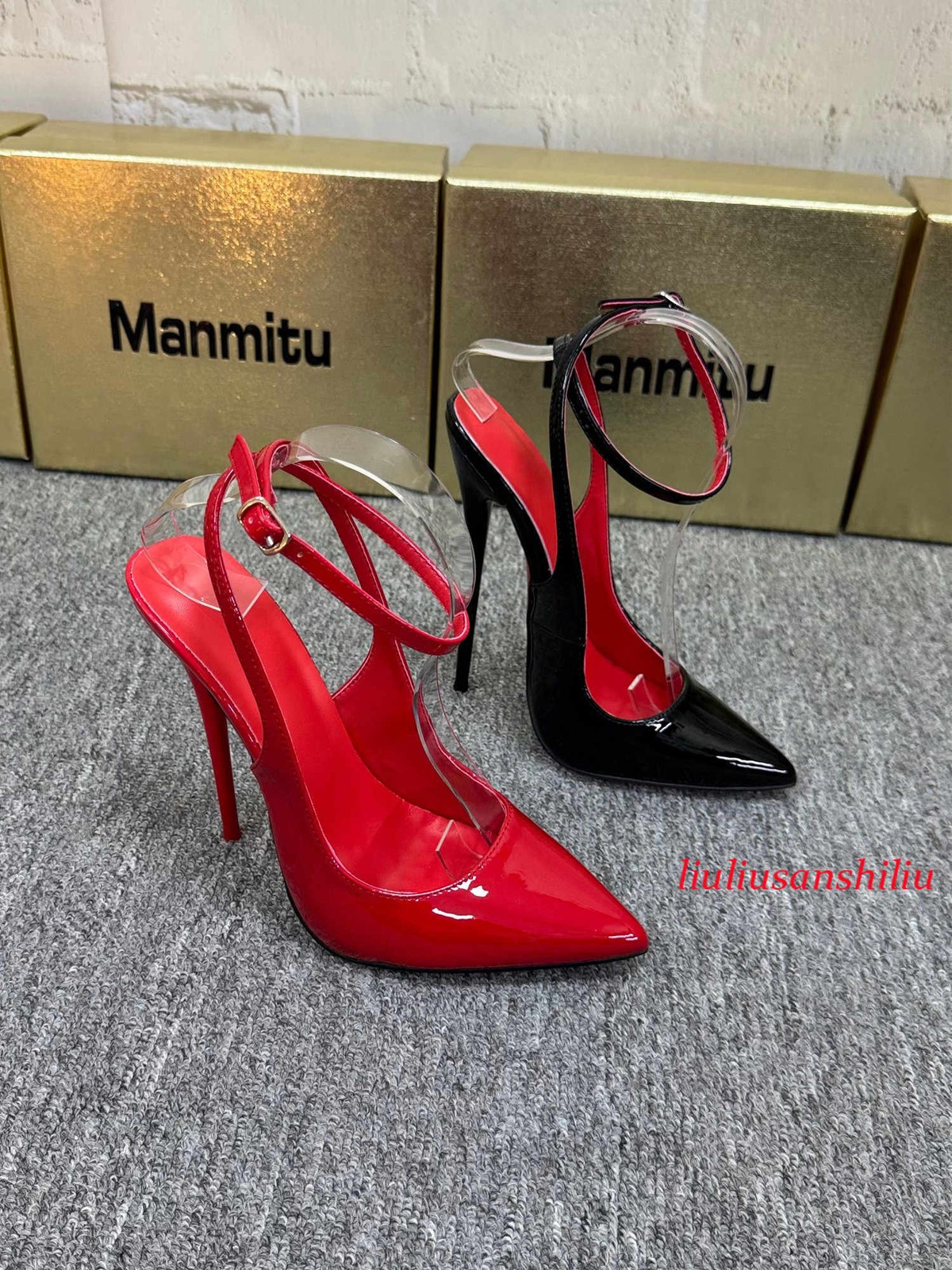 12/14/16cm High Heel Stiletto Pointed Toe Slingback Sandals Ankle Strap Pumps