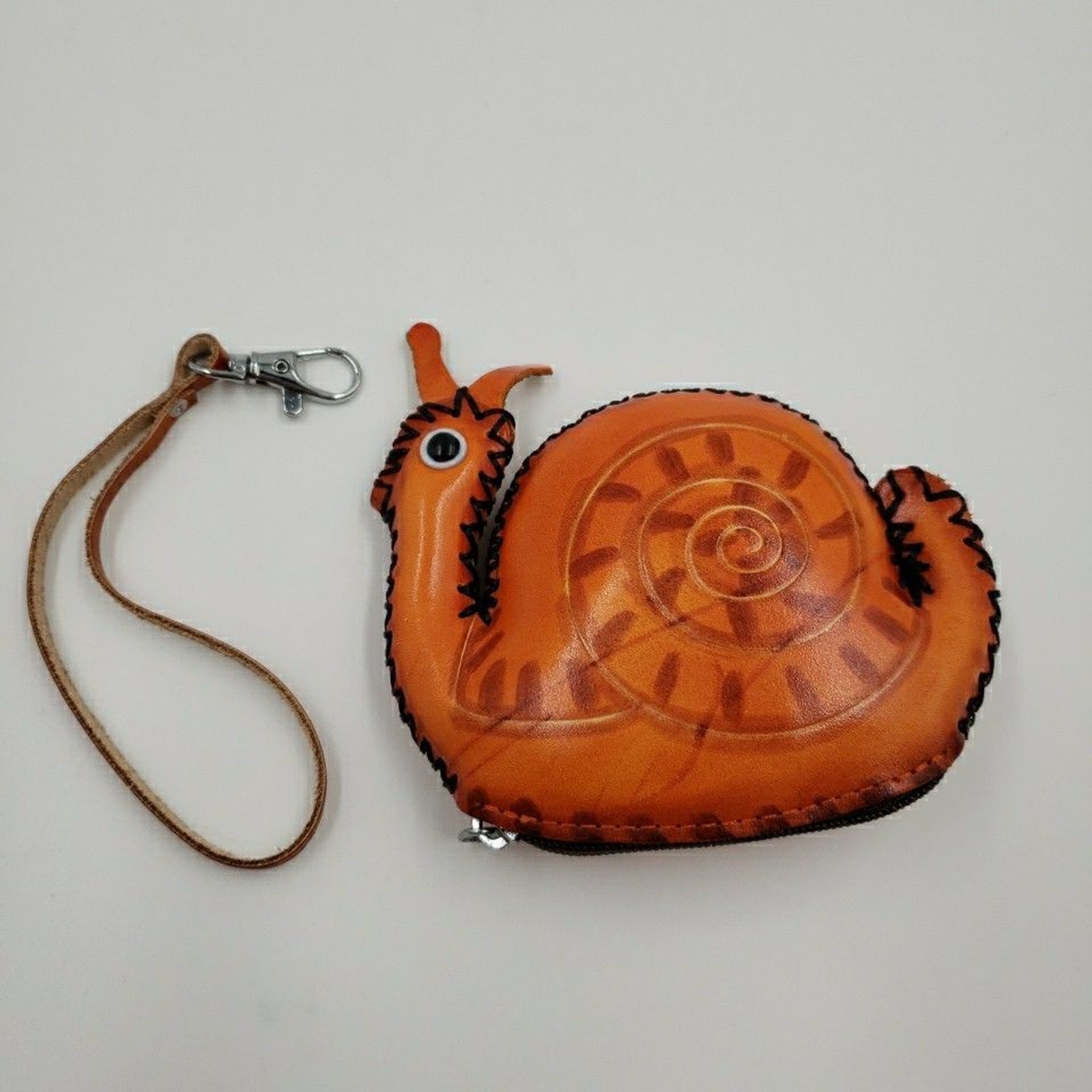 SNAIL Zip Pouch Pendant Creative Gift Jewelry Holder Handmade Leather Coin Purse