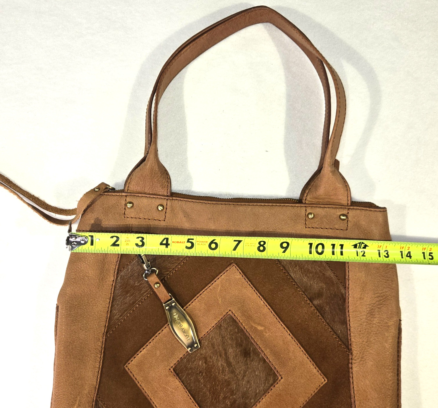 Lucky Brand Gwen Leather Suede Sachel Shoulder Bag Brown Patchwork Calf Hair