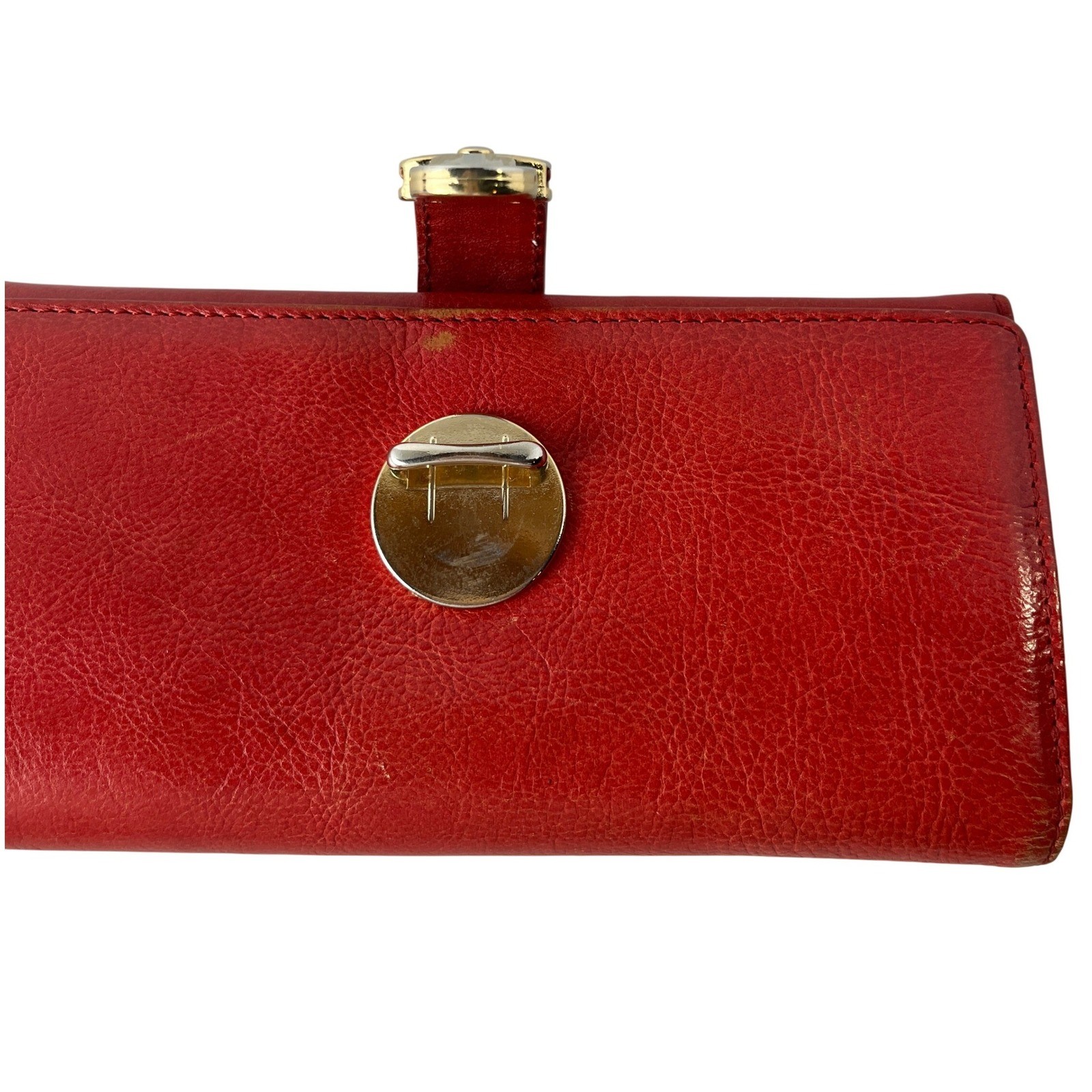 MAXX New York Red Leather Continental Wallet Gold Push Lock Zip