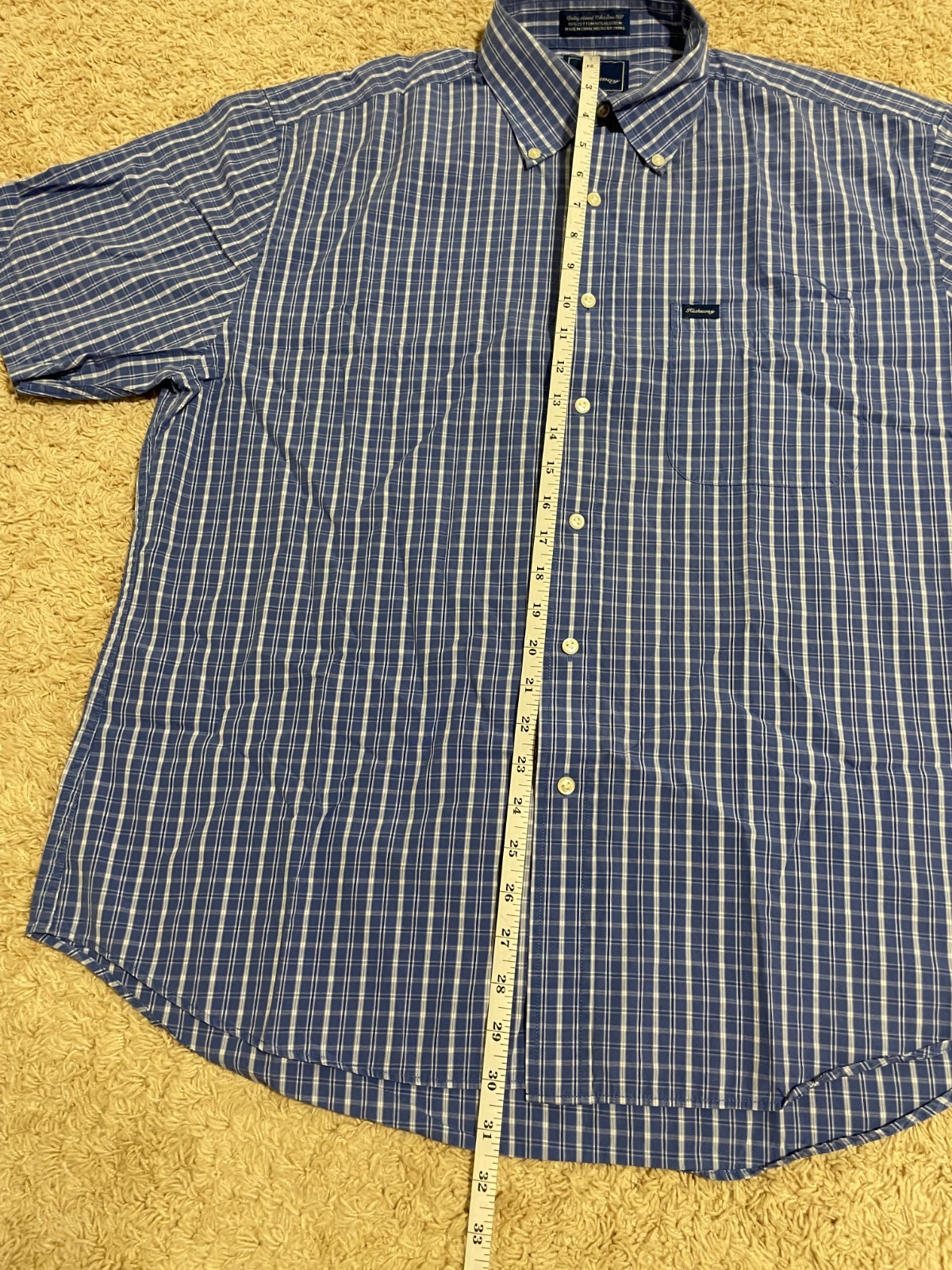 Hathaway Shirt Men’s L Short Sleeve Button Down Blue Plaid Pocket Cotton