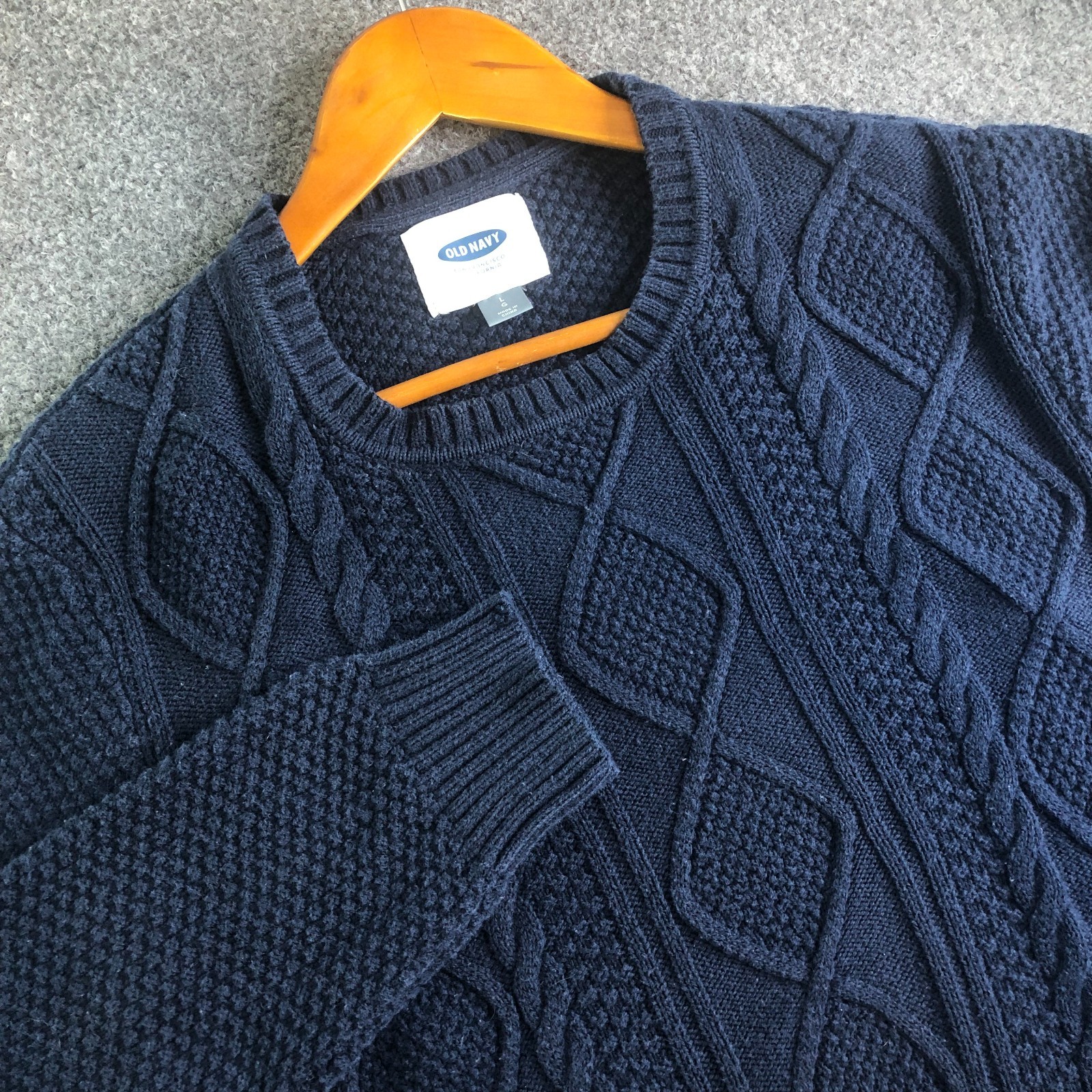 Old Navy Sweater Mens Large Blue Fisherman Cable Crew Neck Sweatshirt
