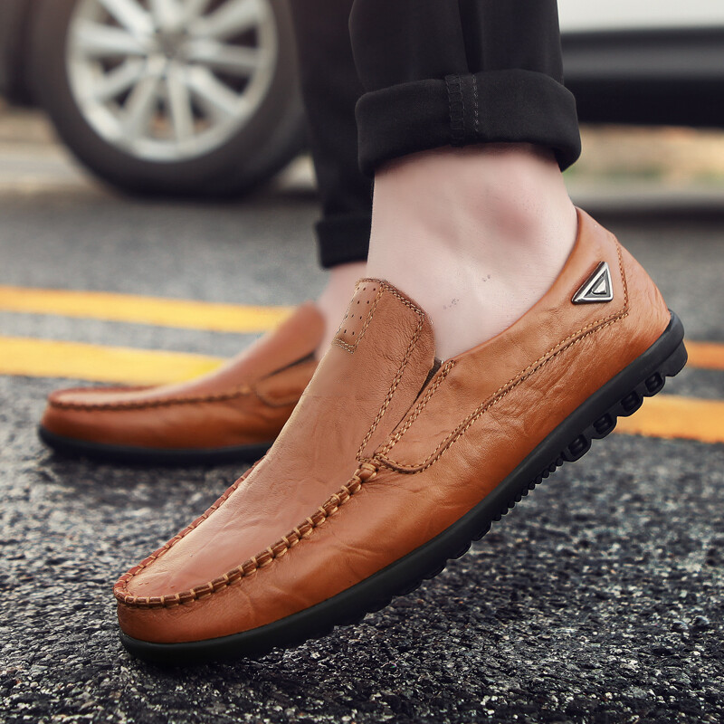 Mens Comfortable Casual Shoes Flat Loafers Genuine Leather Slip on Driving Shoes