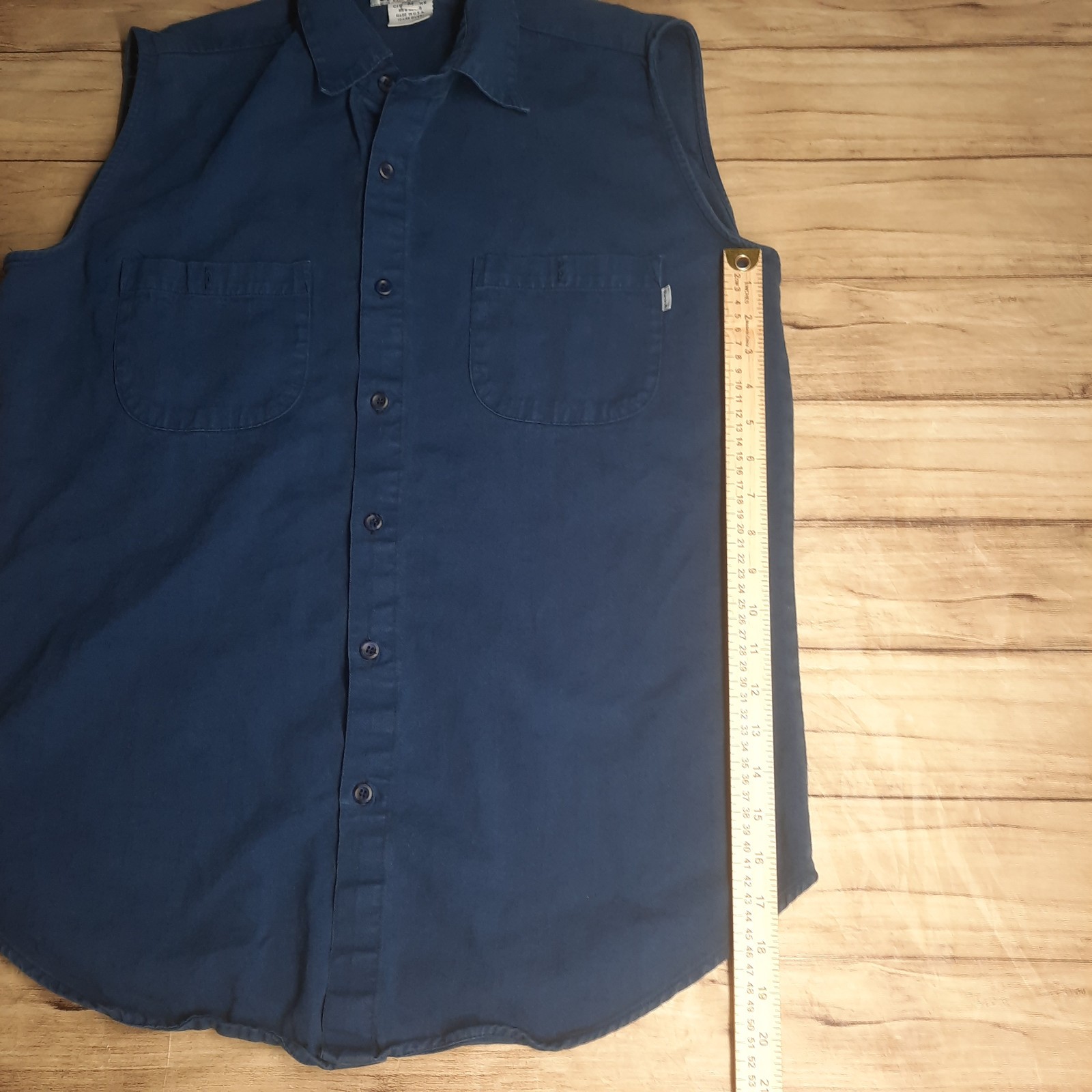 City Jeans Men’s Blue Biker Style Shirt Sleeveless USA Vtg Style Medium READ