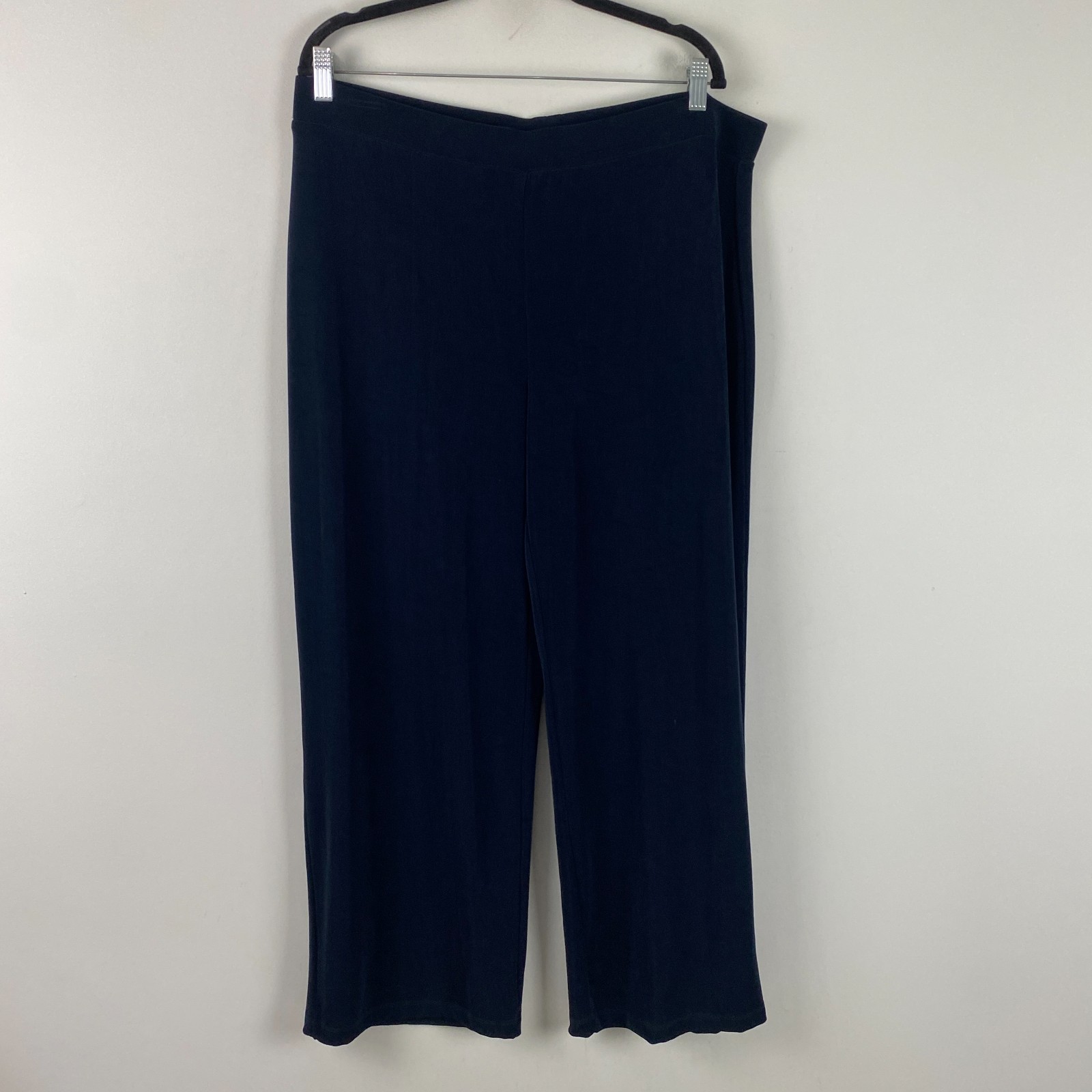 Chicos Travelers Pull On Wide Leg Pants Size 3 US XL Navy Blue Slinky Knit Ankle