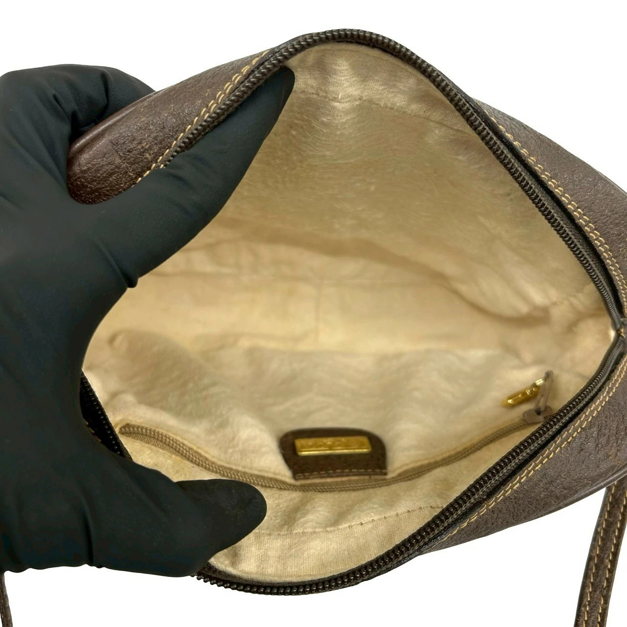 GUCCI Vintage Old Gucci GG Logo Pattern Leather Mini Shoulder Bag Pochette Brown