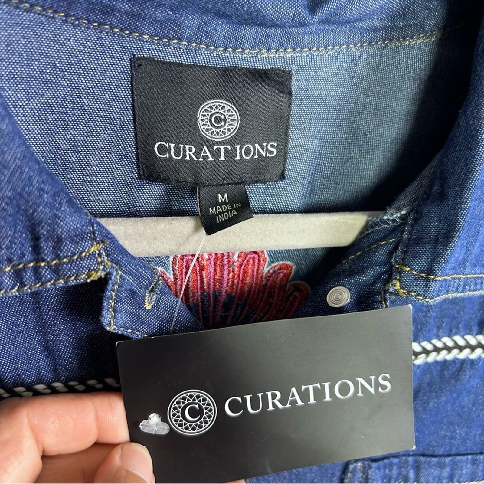Curations denim jacket medium NWT embroidery Southwestern boho colorfull Mandala
