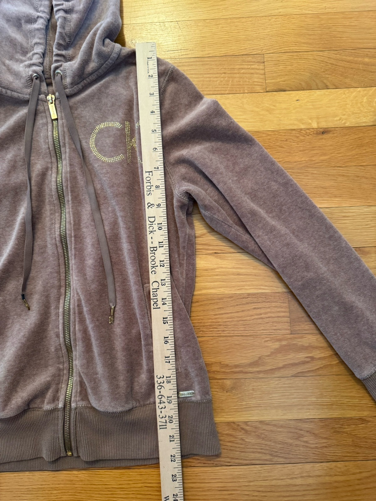 Calvin Klein Womens Velour Hoodie M Brown Rhinestone Logo Zip Up Jacket Soft